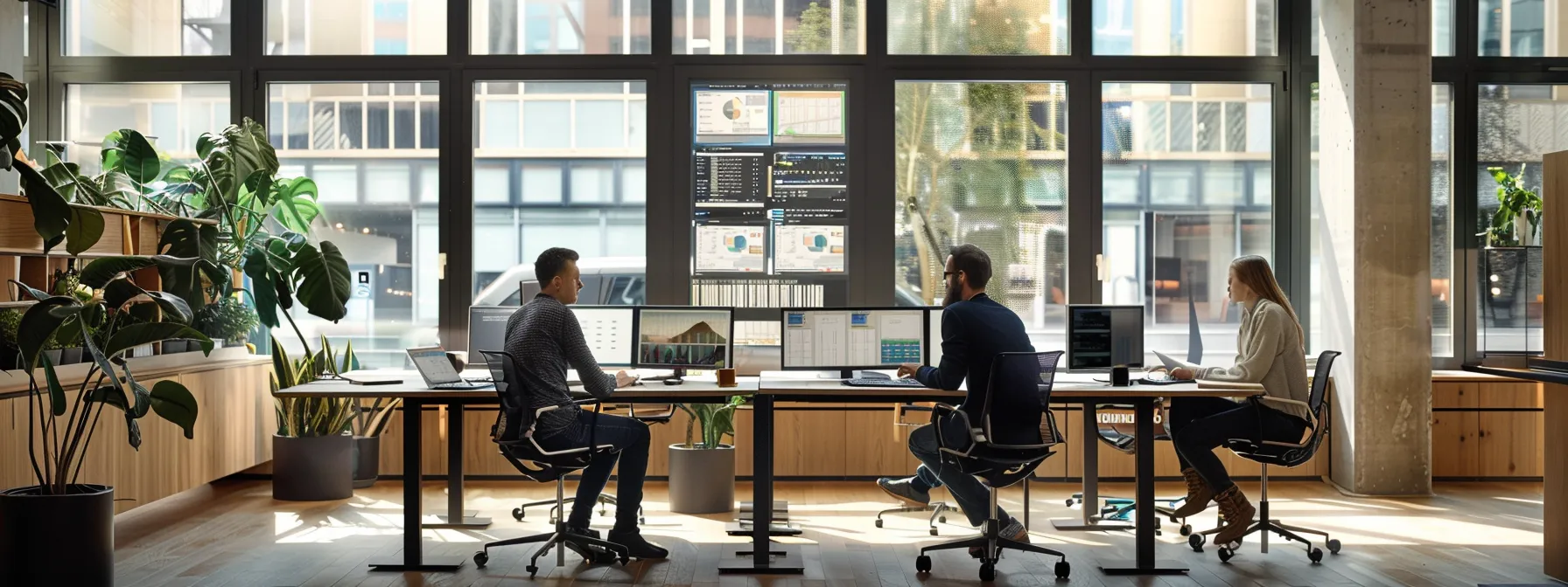a futuristic office environment features sleek technology displays and dynamic visualizations of automated claims processing workflows, embodying a streamlined approach to efficiency and clarity in administrative tasks.
