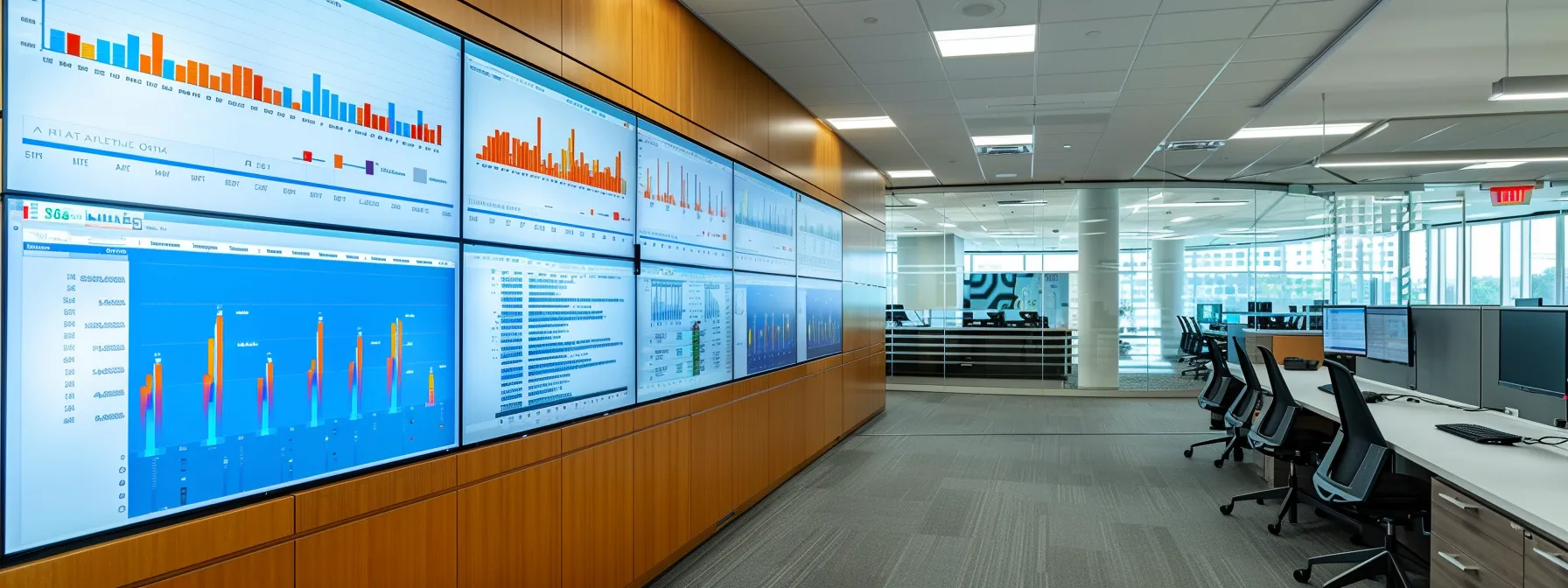 a modern office environment showcases a sleek digital dashboard displaying real-time claims processing metrics, highlighted by vibrant graphs and notifications, conveying efficiency and transparency in insurance claim settlements.