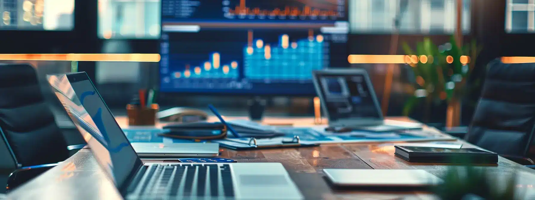 a professional and sleek office environment, featuring a modern conference table with open laptops and a digital display showcasing a detailed insurance coverage limits chart, creating an atmosphere of focused discussion and informed decision-making.