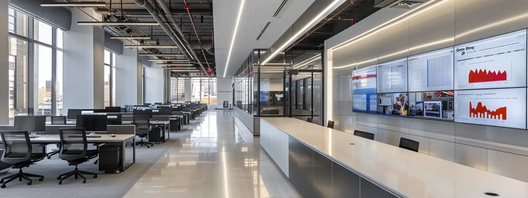 a sleek, modern office workspace is filled with advanced digital screens displaying organized claim data and animated workflows, illuminating the efficiency and clarity brought by digital document management in process optimization.